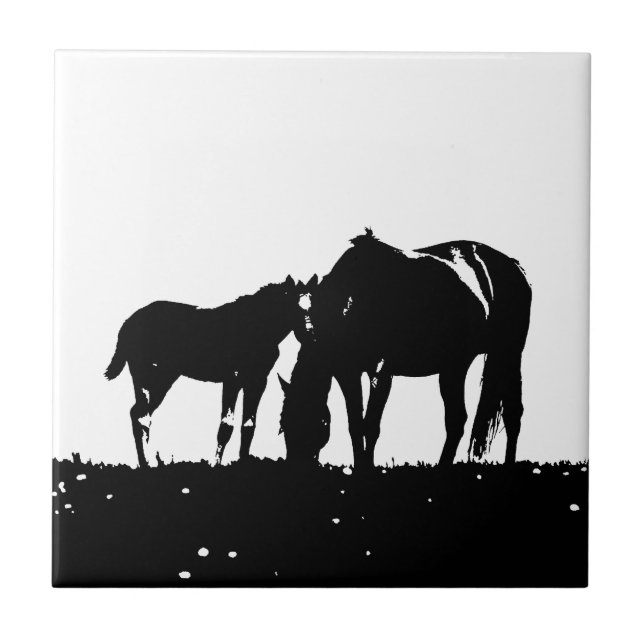 Carreau Silhouette des chevaux noirs et blancs (Devant)