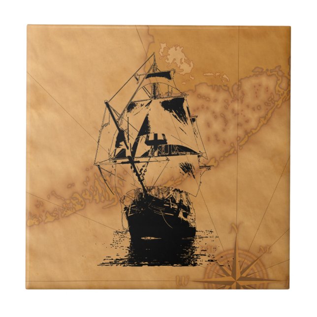 Carreau Silhouette noire de bateau (Devant)