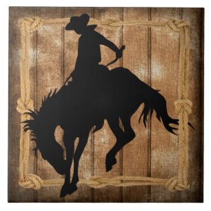Carreau Silhouette Rodeo Cowboy sur Bucking Bronco Horse
