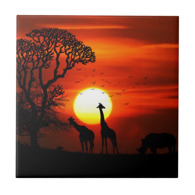 Carreau Silhouettes africaines d'animal de coucher du (Devant)