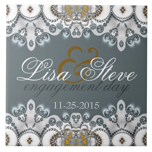 Carreau Silver Blue + White Lacy Fiançailles Keepsaké Cade (Devant)