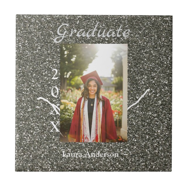 Carreau Silverglitter photo graduation ajouter nom classe  (Devant)