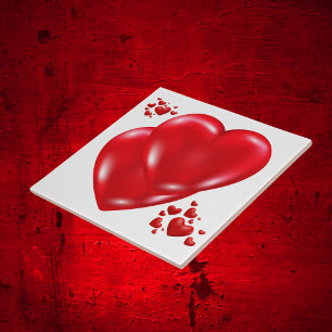 Carreau Simple coeur rouge sur Heureuse Sainte-Valentin bl