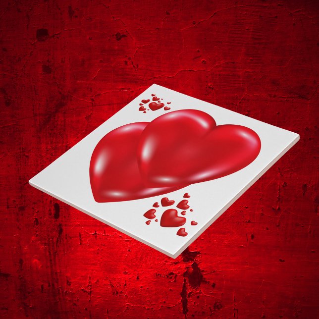 Carreau Simple coeur rouge sur Heureuse Sainte-Valentin bl (Créateur téléchargé)
