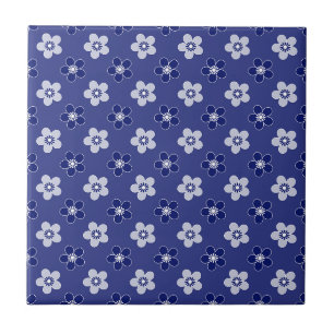 Carreau simple floral solide bleu motif rétro petit flowe