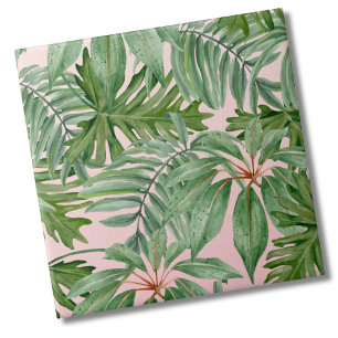 Carreau Simple moderne Pink Palm Leaf Tropical Floral