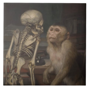 Carreau Singe avant un squelette (par Gabriel von Max)