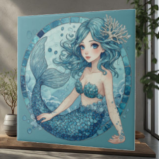 Carreau Sirène aux Yeux Bleus Aquamarine Océan Tropical Co