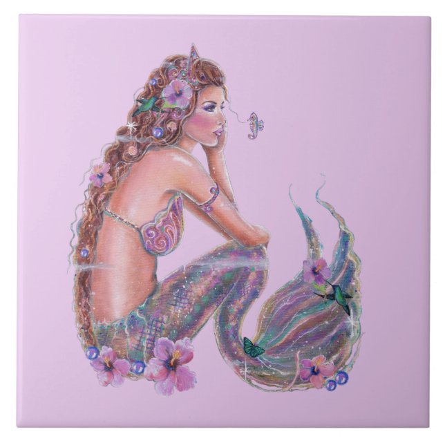 Carreau Sirène avec hippocampe art par Renee Lavoie Cérami (Devant)