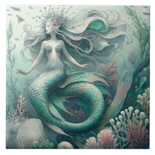 Carreau Sirène Océanique Enchantée - Carrelage Artistique  (Devant)