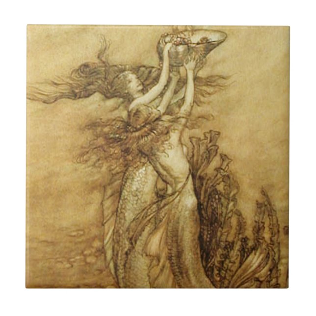 Carreau Sirènes pêchant pour la tuile de perles (Devant)