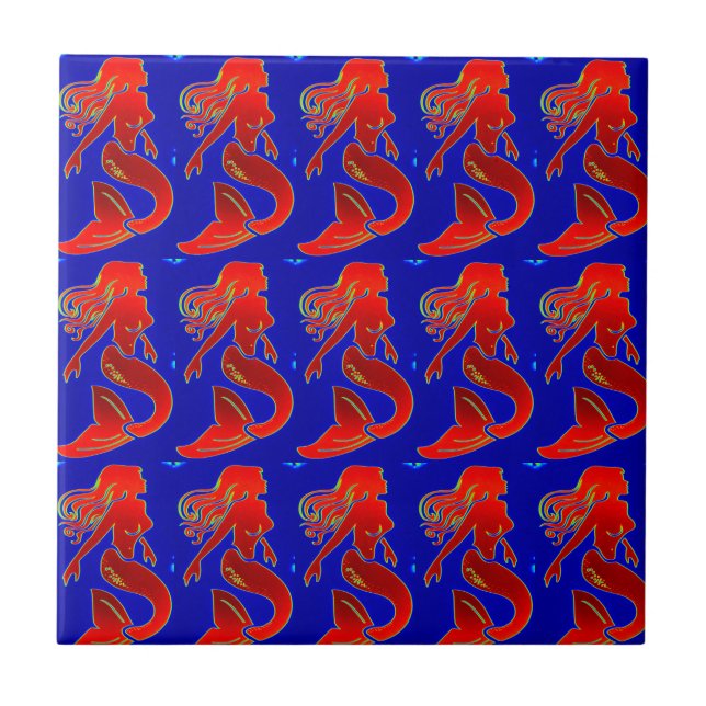 Carreau sirènes rouges sur tuiles bleues (Devant)