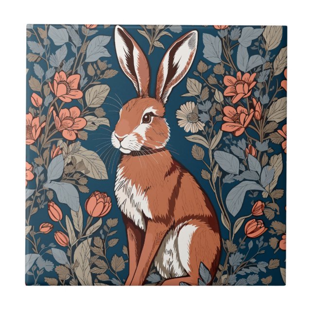 Carreau Sitting Hare William Morris Inspiré Floral (Devant)