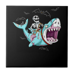 Carreau Skeleton équitation Zombie Shark Funny Halloween c