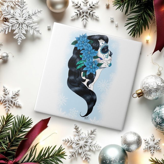 Carreau Skull d'hiver Flèches de neige bleues (Créateur téléchargé)