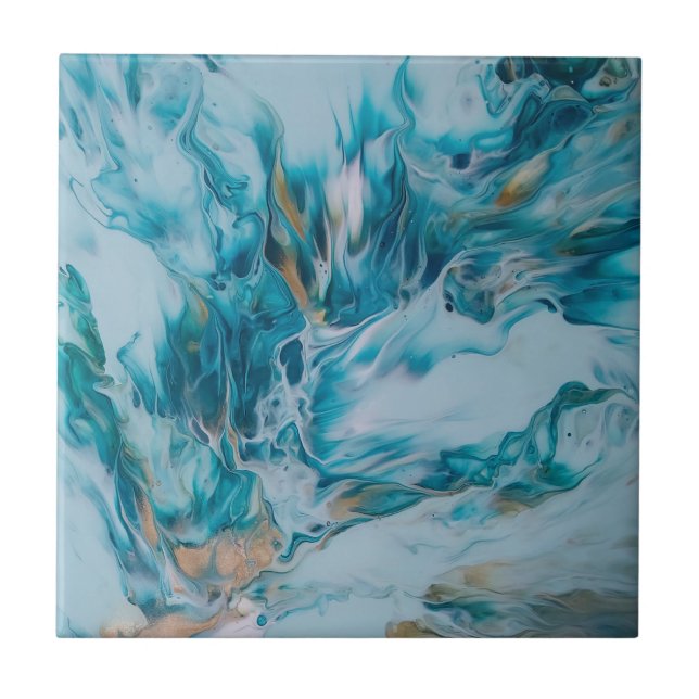 Carreau Sky blue and Ocean Green Abstract Painting (Devant)