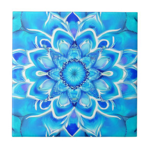 Carreau Sky Blue et Cobalt Batik Mandala Motif