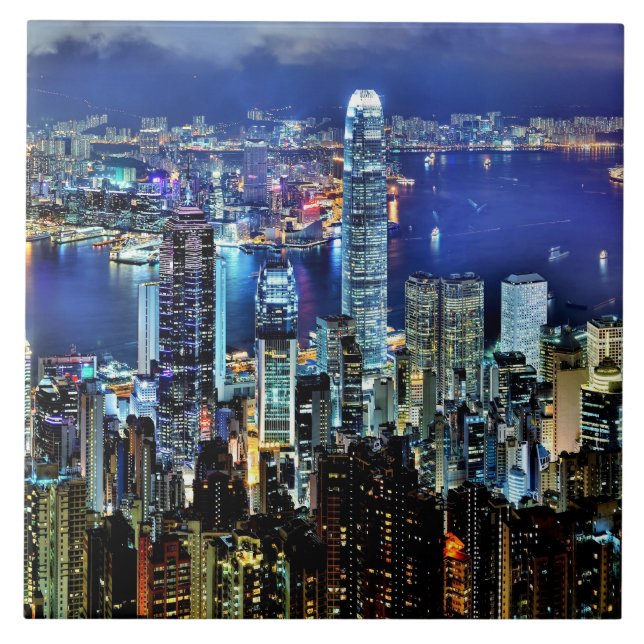 Carreau Skyline nocturne de Hong Kong (Devant)
