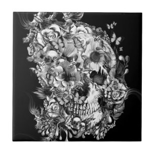 Carreau Snowbirds, crâne fait d'oiseaux et fleurs