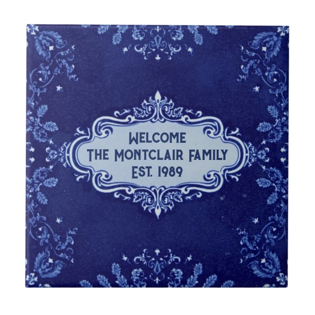 Carreau Snowflake pattern blue & white holiday custom name (Devant)