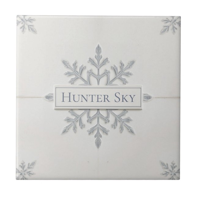 Carreau Snowflake pattern blue & white holiday custom name (Devant)