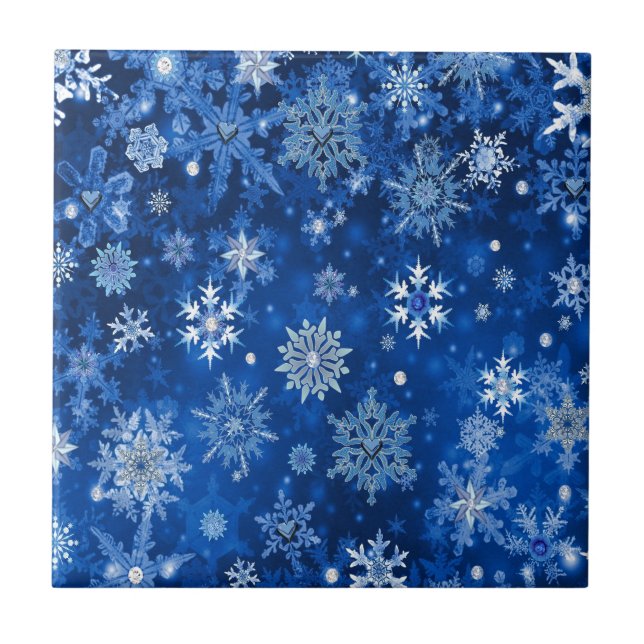 Carreau Snowflakes de Noël Bleu et argent (Devant)