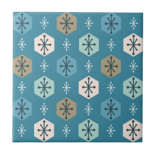 Carreau Snowflakes de Noël rétro Turquoise Gold