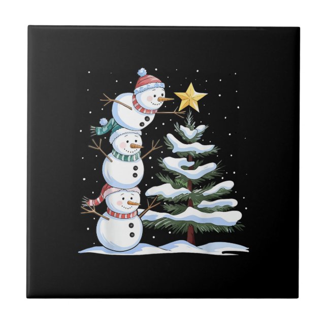 Carreau Snowman Merry Christmas Santa Claus Tree Snow Fami (Devant)