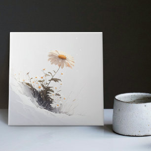 Carreau Snowy Mountain Daisy Blooming in Adversité Ceramic