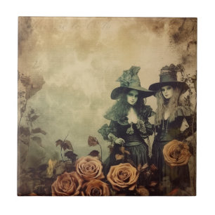 Carreau Sœurs de sorcières victoriennes antiques Sépia