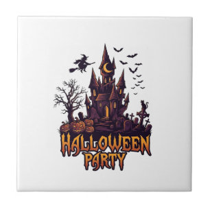 Carreau Soirée Halloween Château Hanté Citrouilles Chauves