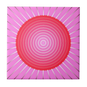 Carreau Soleil Abstrait en corail, rose et argent