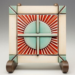 Carreau Soleil Art Déco et Croix en Corail Turquoise