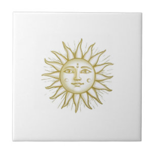 Carreau Soleil céleste avec visage or et blanc