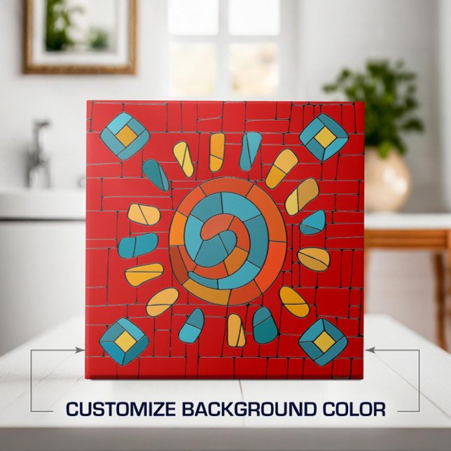 Carreau Soleil de mosaïque tribale colorée (Créateur téléchargé)