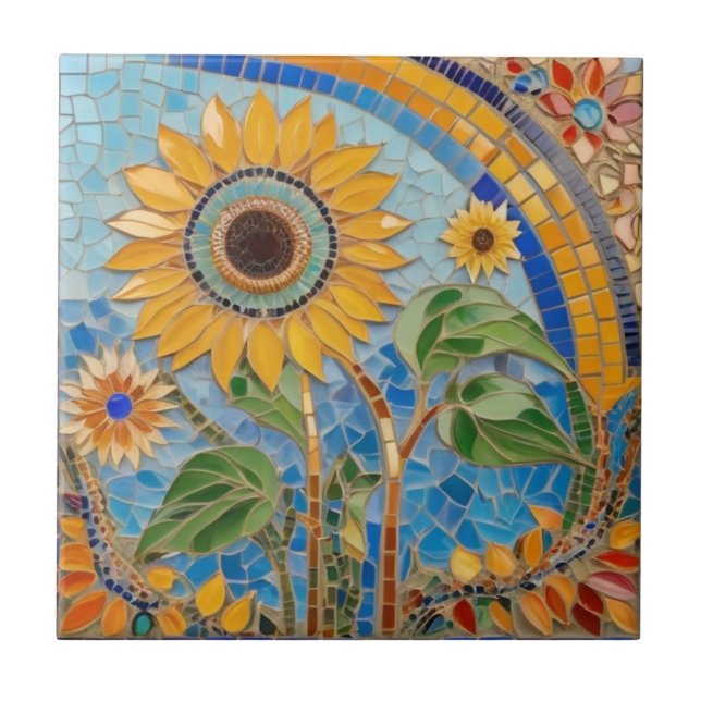 Carreau Soleil d'été brillant Faux Mosaïque Ciel bleu (Devant)