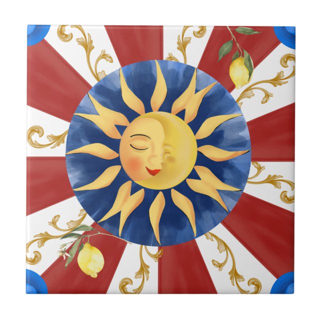 Carreau soleil sicilien, majolica, (Devant)