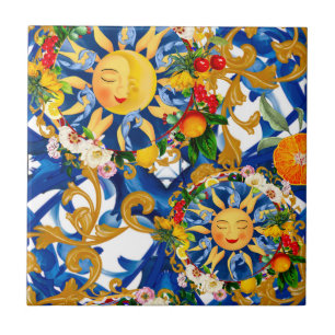 Carreau soleil sicilien, moitié lune, été, majolica, citro