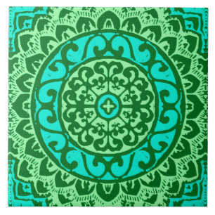 Carreau Soleil Sud-Ouest Mandala Batik, Vert citron