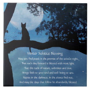 Carreau Solstice d'hiver Cute chat dans l'arbre et la lune