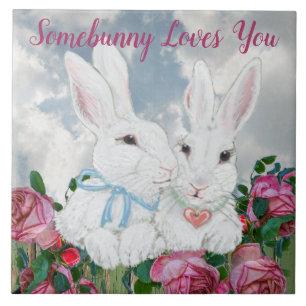 Carreau Somebunny aime vous lapins lapins Rose Valentine
