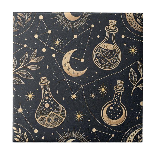 Carreau Sorcelerie céleste - Lune d'or, flacons de potion (Devant)