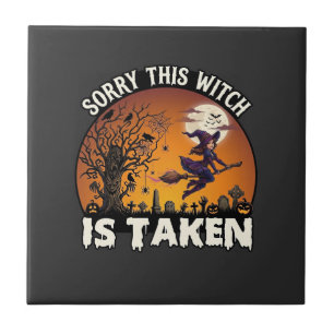Carreau Sorcière est prise Balai Arbre Cimetière Halloween