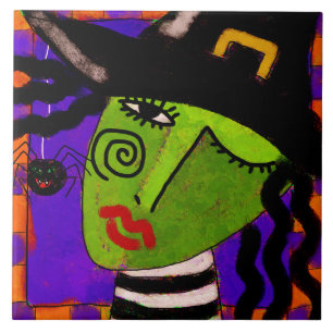 Carreau Sorcière et araignée Art Abstrait d'Halloween
