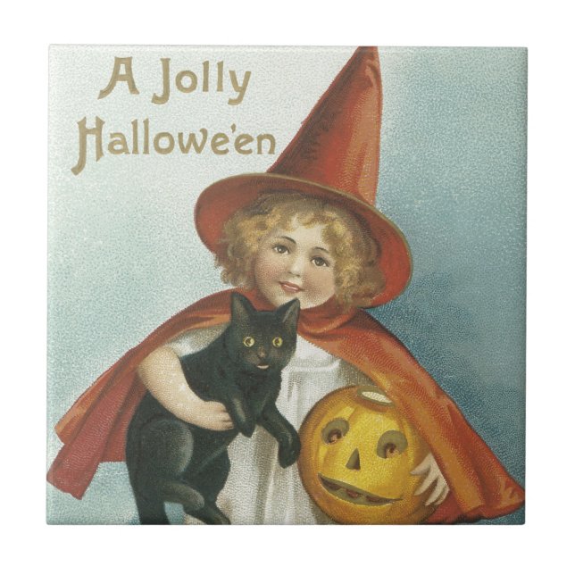 Carreau Sorcière gaie démodée de Halloween petite (Devant)