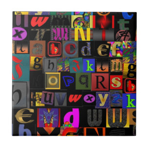Carreau Soupe Alphabet, lettres mosaïque design, colorfu a