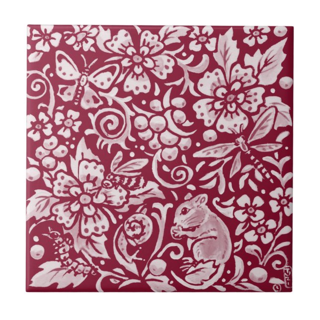 Carreau Souris de Bourgogne Maroon Forêt animal Ornat (Devant)