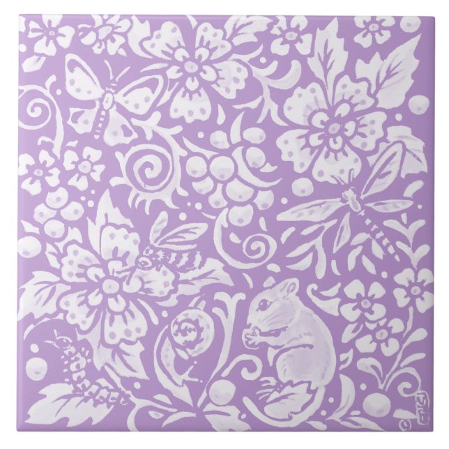 Carreau Souris violet clair Insectes Floral Forêt Nature (Devant)