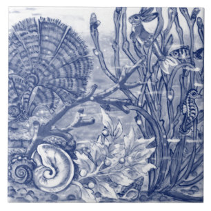 Carreau Sous Mer Bleu foncé Océan Scène Poisson Mural Pc#6