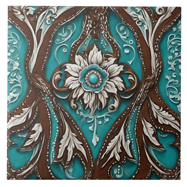 Carreau Southern Cowgirl Brown Turquoise Western Pays (Devant)